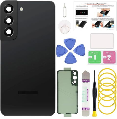 GREEN FUSION متوافق مع استبدال الغطاء الخلفي لهاتف Galaxy S22، والباب الزجاجي الخلفي S22 مع عدسة الكاميرا المثبتة مسبقًا، وأدوات الإصلاح والتعليمات، باللون الأسود الوهمي in Kuwait