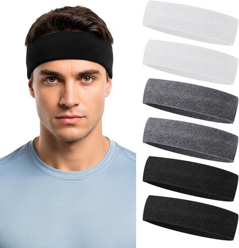 6 Pcs Sweatbands Sports Headband for Men Women, Workout Headbands Sports Sweat Wicking Headband for Basketball, Football, Running Yoga,Hairband for Women and Men in Saudi Arabia