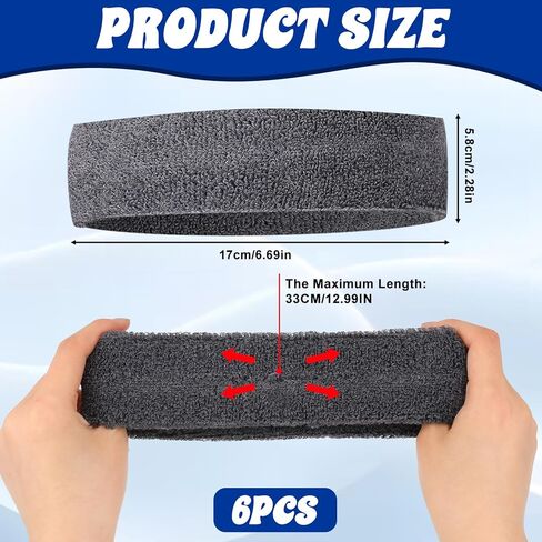 6 Pcs Sweatbands Sports Headband for Men Women, Workout Headbands Sports Sweat Wicking Headband for Basketball, Football, Running Yoga,Hairband for Women and Men in Saudi Arabia
