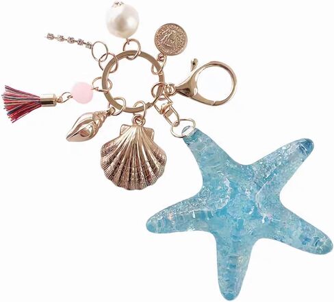 سلسلة مفاتيح على شكل نجم البحر والصدف على شكل المحيط - حقيبة شاطئ لطيفة للنساء والفتيات وحقيبة الظهر/إكسسوارات المحفظة in Kuwait