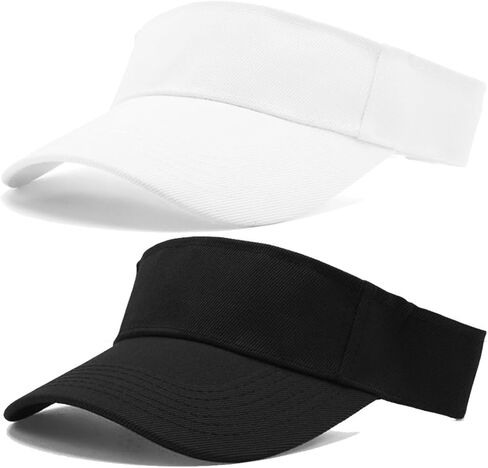 2 Pieces Sport Sun Visor Adjustable Cotton Ball Hats Athletic Sun Caps for Men Women Golf Baseball Tennis Outdoor Activities, Black and White in Kuwait