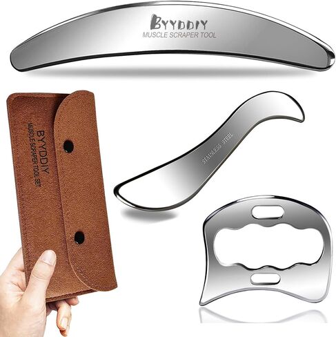 BYYDDIY 3 in 1 Stainless Steel Muscle Scraper Tools Set,Scraping Massage Tools for Physical Therapy,Derma Edge & GuaSha Massage Scraper Tool in Kuwait