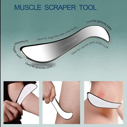 BYYDDIY 3 in 1 Stainless Steel Muscle Scraper Tools Set,Scraping Massage Tools for Physical Therapy,Derma Edge & GuaSha Massage Scraper Tool in Kuwait
