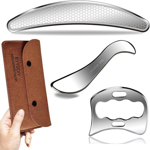 BYYDDIY 3 in 1 Stainless Steel Muscle Scraper Tools Set,Scraping Massage Tools for Physical Therapy,Derma Edge Massage Tool & GuaSha Massage Scraper Tool,IASTM Tools,Guasha Tool for Body in Kuwait