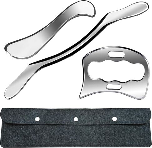 Professional Muscle Scraper Tool Set, Guasha Stainless Steel Physical Therapy Massage Tools with Storage Case, 3-Piece in Saudi Arabia