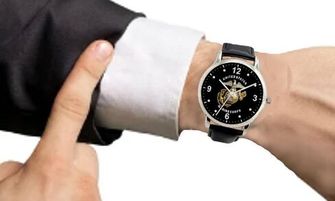 Marines Emblem Classic Watch with Large Polished Chrome Case and Black Leather Strap in Saudi Arabia