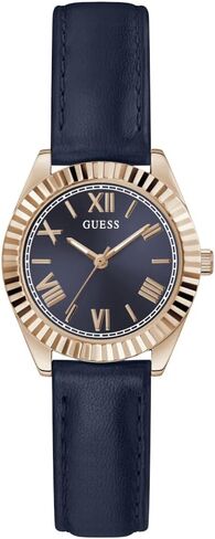 GUESS Women's 30mm Watch - Blue Leather Strap Navy Dial Rose Gold Tone Case in Saudi Arabia