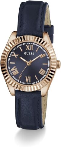 GUESS Women's 30mm Watch - Blue Leather Strap Navy Dial Rose Gold Tone Case in Saudi Arabia