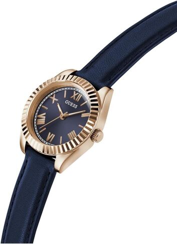 GUESS Women's 30mm Watch - Blue Leather Strap Navy Dial Rose Gold Tone Case in Saudi Arabia