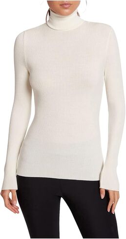 Wolford Merino Fine Rib Top Long Sleeve for Women Roll-Neck Top, Slim Fit Pullover Ribbed Knit Soft Washable Wool Sweater in Saudi Arabia