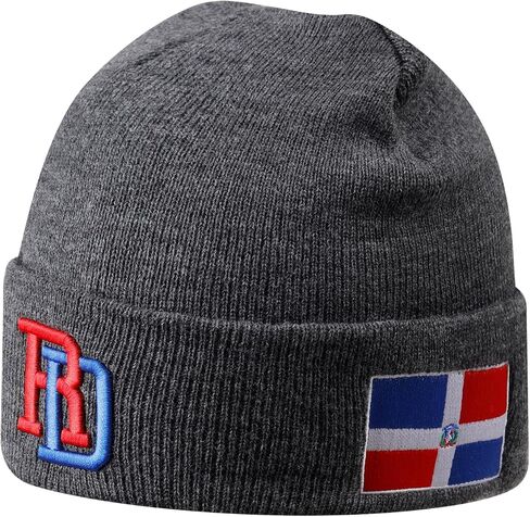Gray Dominican Republic Embroidered Beanie for Men & Women, Soft Knit Winter Skull Cap with RD Letter Patch & Flag Stitch, Warm Stretchy Cuffed Hat for Outdoor Sports, Daily Wear & Gifts in Saudi Arabia