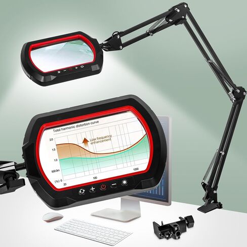 عدسة مكبرة للمكتب 10X مع ضوء ومشبك، NUEYiO 2,200 Lumen فائقة السطوع ستبليس خافت LED عدسة مكبرة، عدسة زجاجية حقيقية 8 ديوبتر، مصباح مكبر بذراع قابل للتعديل لإصلاح الأعمال اليدوية - أبيض in Kuwait