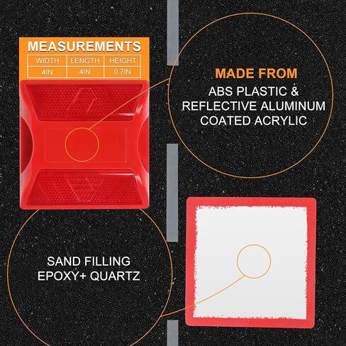 4 Pack Red Road Reflectors 4 inch Street Pavement Asphalt Stud Markers Great for Speed Bumps, Sidewalks, Pedestrian Crossings, Freeways Driveways in Kuwait