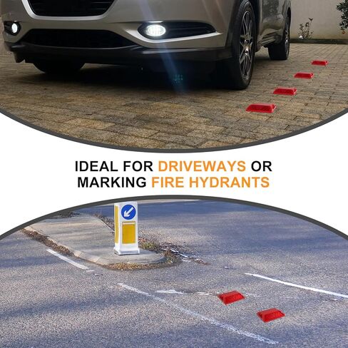 4 Pack Red Road Reflectors 4 inch Street Pavement Asphalt Stud Markers Great for Speed Bumps, Sidewalks, Pedestrian Crossings, Freeways Driveways in Kuwait