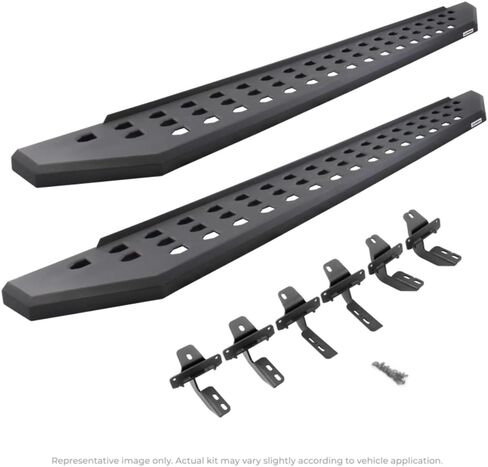 Go Rhino RB20 Running Boards & Brackets | Galvanized Steel, Protective Bedliner Coating | 69404887T | Fits 2019 - 2025 Chevrolet Silverado & GMC Sierra Crew Cab (See description) in Saudi Arabia