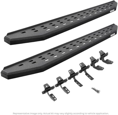Go Rhino RB20 Running Boards & Brackets | Galvanized Steel, Protective Bedliner Coating | 69404887T | Fits 2019 - 2025 Chevrolet Silverado & GMC Sierra Crew Cab (See description) in Saudi Arabia
