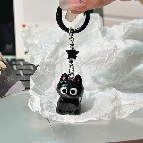 Cute Black Cat Keychain with Star Charm, Cartoon Animal Key Ring, Kawaii Pet Accessory for Keys/Bags, Gift for Cat Lovers in Saudi Arabia