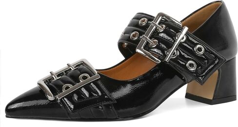 YODEKS Women Low Block Heel Pumps 2'' Heels Pointed Toe Metal Buckle Heels Size 6-12 in Saudi Arabia