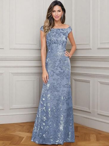 Sequin Mother of The Bride Dresses for Wedding Guest Off The Shoulder Evening Formal Dress JH037 in Saudi Arabia