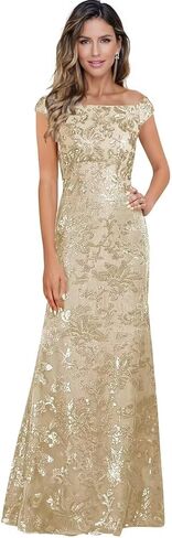 Sequin Mother of The Bride Dresses for Wedding Guest Off The Shoulder Evening Formal Dress JH037 in Saudi Arabia