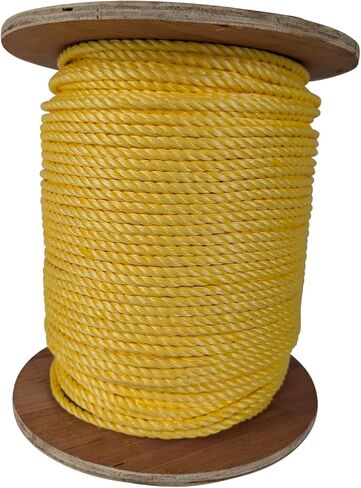 Kemp USA Premium 600' of 1/4" Polypropylene Floating Rope, Yellow with 1,250 LBS Breaking Load, UV Protected in Saudi Arabia