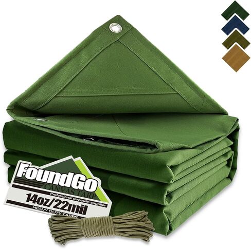 FoundGo قماش القنب 4x4ft الثقيلة الأقمشة المقاومة للماء مع الحلقات، مقاومة للأشعة فوق البنفسجية، 22 مل من القماش المشمع، 14 أوقية أغطية قماش متينة للسيارة، السقف، القارب، المخيم، المظلة، كومة الخشب مع الحبال-الأخضر in Kuwait