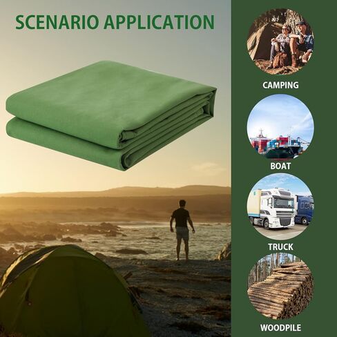 FoundGo قماش القنب 4x4ft الثقيلة الأقمشة المقاومة للماء مع الحلقات، مقاومة للأشعة فوق البنفسجية، 22 مل من القماش المشمع، 14 أوقية أغطية قماش متينة للسيارة، السقف، القارب، المخيم، المظلة، كومة الخشب مع الحبال-الأخضر in Kuwait