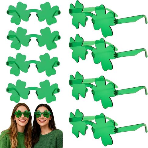 8 قطع من إكسسوارات يوم القديس باتريك، نظارة شمسية شامروك خضراء أيرلندية بأربع أوراق البرسيم للنساء، ملحقات نظارات الحفلات التنكرية in Kuwait