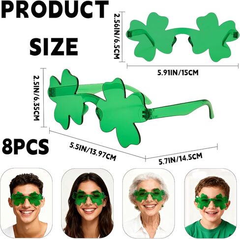 8 قطع من إكسسوارات يوم القديس باتريك، نظارة شمسية شامروك خضراء أيرلندية بأربع أوراق البرسيم للنساء، ملحقات نظارات الحفلات التنكرية in Kuwait