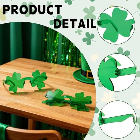 8 قطع من إكسسوارات يوم القديس باتريك، نظارة شمسية شامروك خضراء أيرلندية بأربع أوراق البرسيم للنساء، ملحقات نظارات الحفلات التنكرية in Kuwait