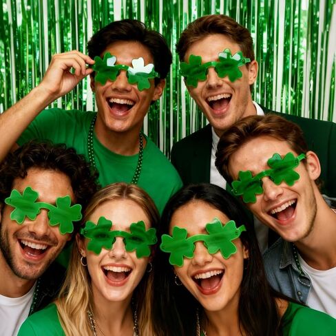 8 قطع من إكسسوارات يوم القديس باتريك، نظارة شمسية شامروك خضراء أيرلندية بأربع أوراق البرسيم للنساء، ملحقات نظارات الحفلات التنكرية in Kuwait