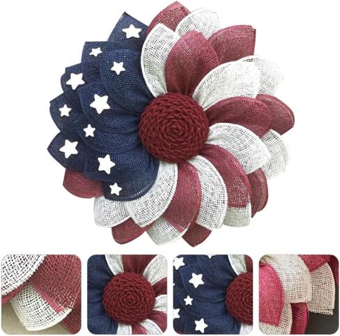American Patriotic Fabric Wreath for Front Door Independence Day Decoration Flag Garland for Memorial Day and Fourth of July Festive Floral Door Ornament in Saudi Arabia