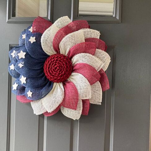 American Patriotic Fabric Wreath for Front Door Independence Day Decoration Flag Garland for Memorial Day and Fourth of July Festive Floral Door Ornament in Saudi Arabia