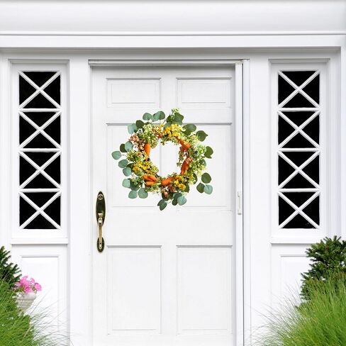 Carrot Wreath for Front Door Decorative Easter Wreath with Carrots Eucalyptus Leaves and Berries Spring Decorations Easter Door Wreath for Home Party Easter Gifts Celebrations in Saudi Arabia