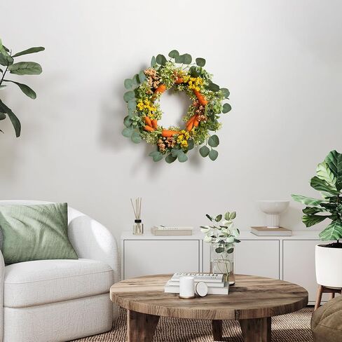 Carrot Wreath for Front Door Decorative Easter Wreath with Carrots Eucalyptus Leaves and Berries Spring Decorations Easter Door Wreath for Home Party Easter Gifts Celebrations in Saudi Arabia