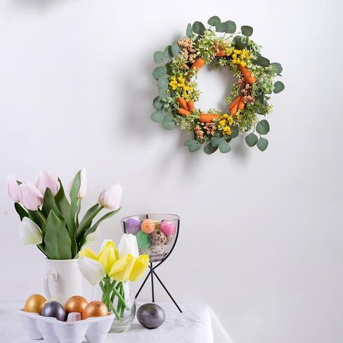 Carrot Wreath for Front Door Decorative Easter Wreath with Carrots Eucalyptus Leaves and Berries Spring Decorations Easter Door Wreath for Home Party Easter Gifts Celebrations in Saudi Arabia