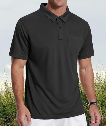 Mens Summer Short Sleeve Polo Shirts Moisture Wicking Breathable Golf Tennis T-Shirts in Saudi Arabia