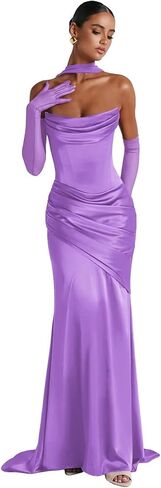 Strapless Satin Prom Dresses Corset Bridesmaid Dresses with Scarf Long Mermaid Formal Evening Gown in Kuwait