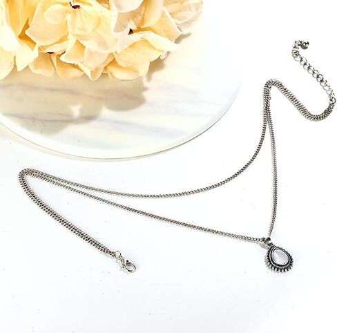 Aimimier Bohemia Layered Opal Choker Necklace Gemstone Necklace Teardrop Necklace Opal Gem Charm Pendant Necklace Gemstone Statement Jewelry for Women in Kuwait