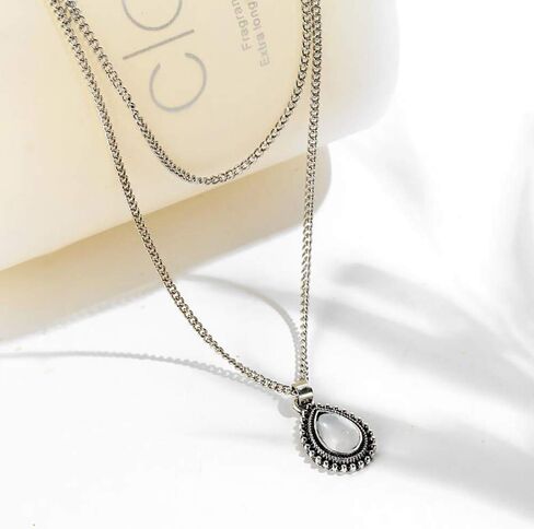 Aimimier Bohemia Layered Opal Choker Necklace Gemstone Necklace Teardrop Necklace Opal Gem Charm Pendant Necklace Gemstone Statement Jewelry for Women in Kuwait