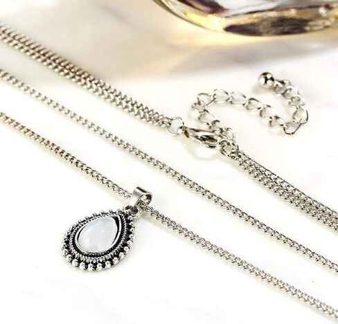 Aimimier Bohemia Layered Opal Choker Necklace Gemstone Necklace Teardrop Necklace Opal Gem Charm Pendant Necklace Gemstone Statement Jewelry for Women in Kuwait