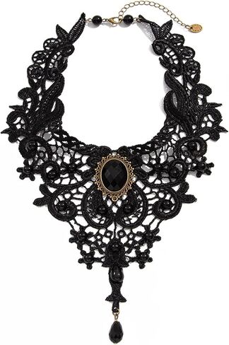 Black Gothic Choker Necklace for Women Lace Collar with Red Crystal Tassel Pendant Punk Vampire Witch Costume Accessories Vintage Goth Jewelry for Halloween Party in Saudi Arabia