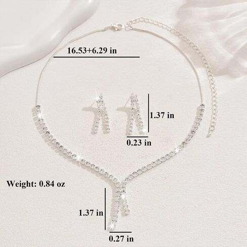 Fashion Silver Sparkly Rhinestone Choker Necklace Earrings for Women Bling Simple Y2k Zircon Long Tassel Stud Earring Necklaces Statement Jewelry Gift in Saudi Arabia