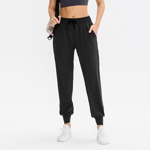 Women Running Pants Elastic Waisted Drawstring Cinch Bottom Jogging Stretch Workout Athletic Yoga Pants with Pockets in Saudi Arabia