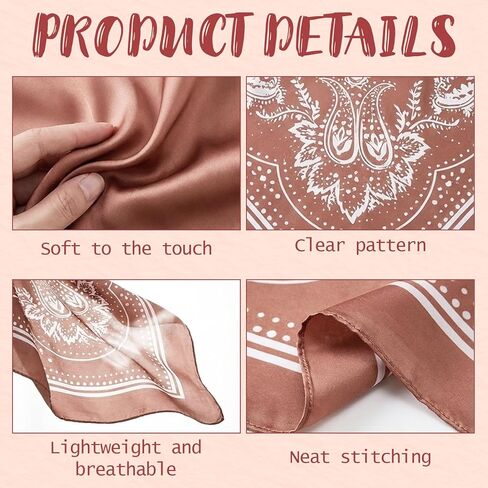 8Pcs Head Scarf for Women 25'' Square Satin Hair Neck Scarves Large Shawl Bandanas Hair Wraps Scarf for Sleeping in Kuwait