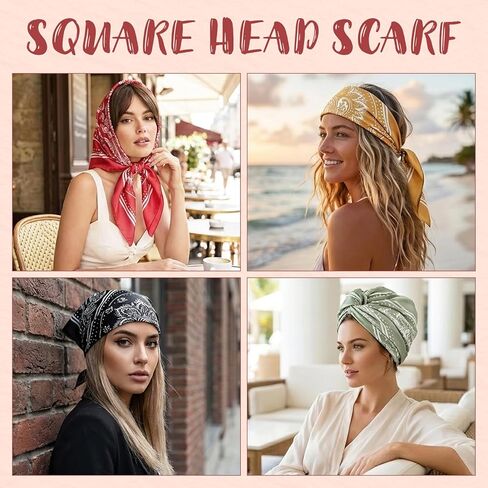 8Pcs Head Scarf for Women 25'' Square Satin Hair Neck Scarves Large Shawl Bandanas Hair Wraps Scarf for Sleeping in Kuwait