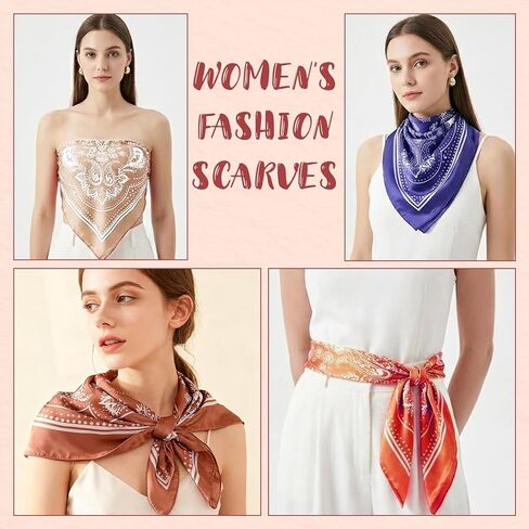 8Pcs Head Scarf for Women 25'' Square Satin Hair Neck Scarves Large Shawl Bandanas Hair Wraps Scarf for Sleeping in Kuwait