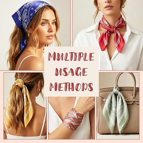 8Pcs Head Scarf for Women 25'' Square Satin Hair Neck Scarves Large Shawl Bandanas Hair Wraps Scarf for Sleeping in Kuwait