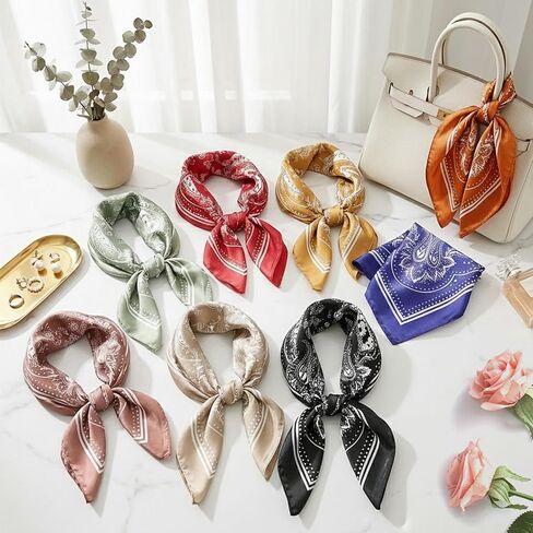 8Pcs Head Scarf for Women 25'' Square Satin Hair Neck Scarves Large Shawl Bandanas Hair Wraps Scarf for Sleeping in Kuwait