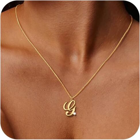 Initial Necklaces for Women,Dainty 14K Gold Plated Trendy CZ Letter Pendant A-Z Chain Choker Cursive Monogram Name Charm Necklace Simple Jewelry Gifts Birthday Valentines Anniversarie in Kuwait